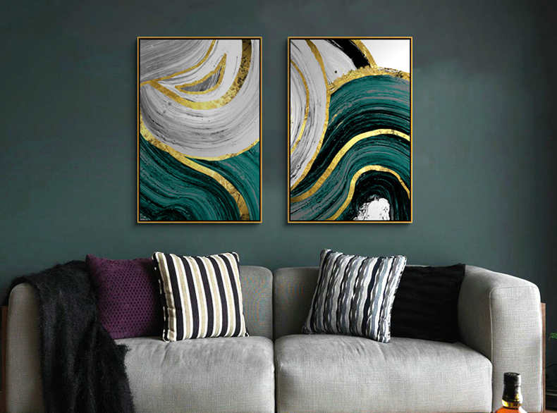 現(xiàn)代簡(jiǎn)約抽象組合客廳玄關(guān)臥室有框掛畫(huà) 晶瓷畫(huà) 純手繪油畫(huà) 靈源