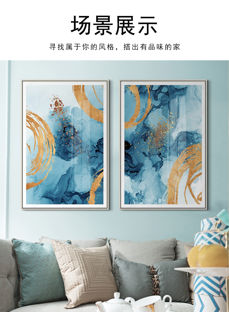 現(xiàn)代簡約掛畫玄關裝飾畫 抽象線條畫 輕奢客廳沙發(fā)壁畫 金屬框兩聯(lián)畫 