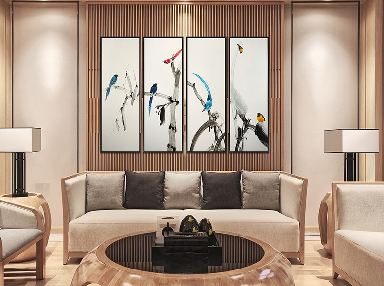 新中式手繪藝術(shù)裝飾畫(huà) 客廳臥室掛畫(huà) 鳥(niǎo)語(yǔ)枝頭