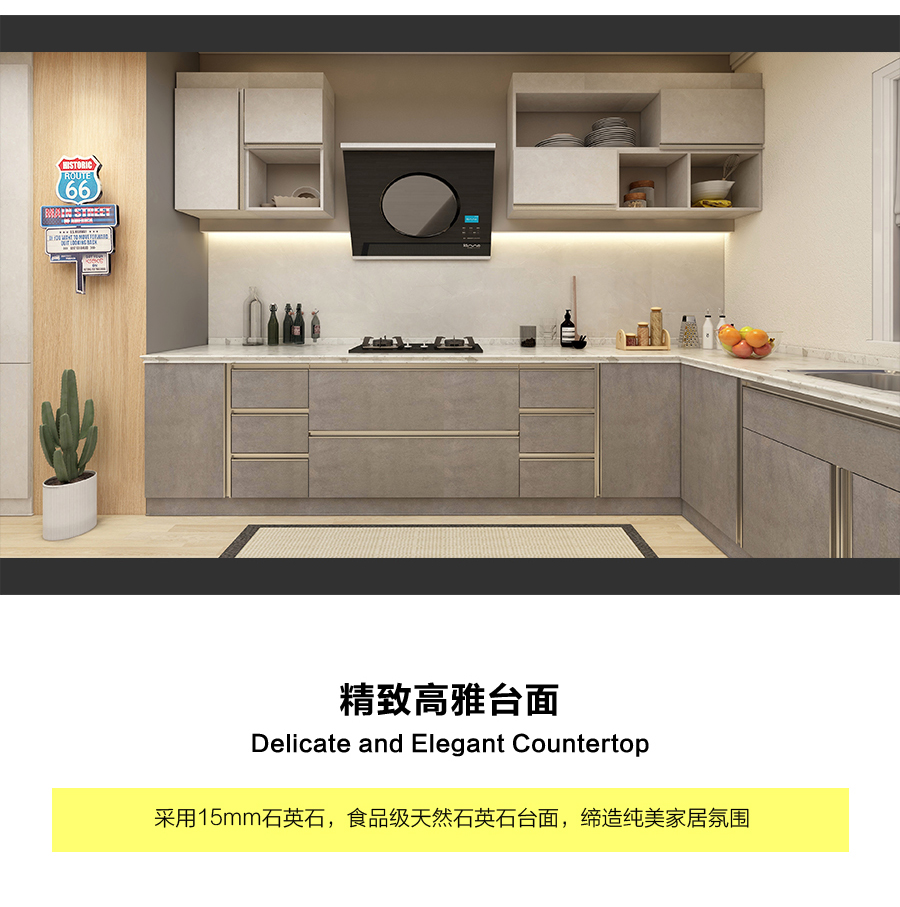 星空梵高定制櫥柜 現(xiàn)代簡(jiǎn)約整體定制櫥柜 石英石臺(tái)面定制櫥柜 雙飾面-深石紋&淺石紋定制櫥柜