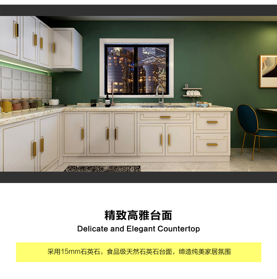 星空梵高定制櫥柜 現(xiàn)代簡約整體定制櫥柜 石英石臺面定制櫥柜 雙飾面-PYK白方格顆粒定制櫥柜