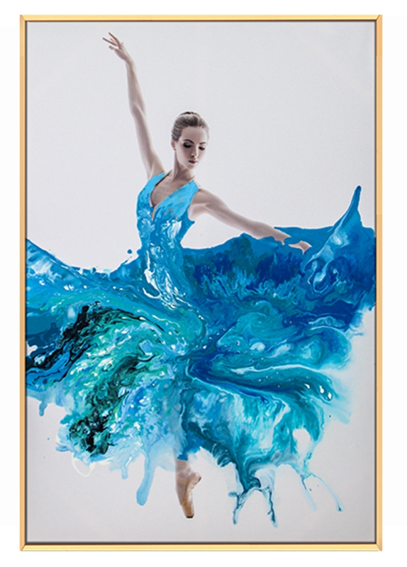 現(xiàn)代簡約客廳裝飾畫 臥室原創(chuàng)手繪流彩畫 廚房鋁合金框掛畫 舞者