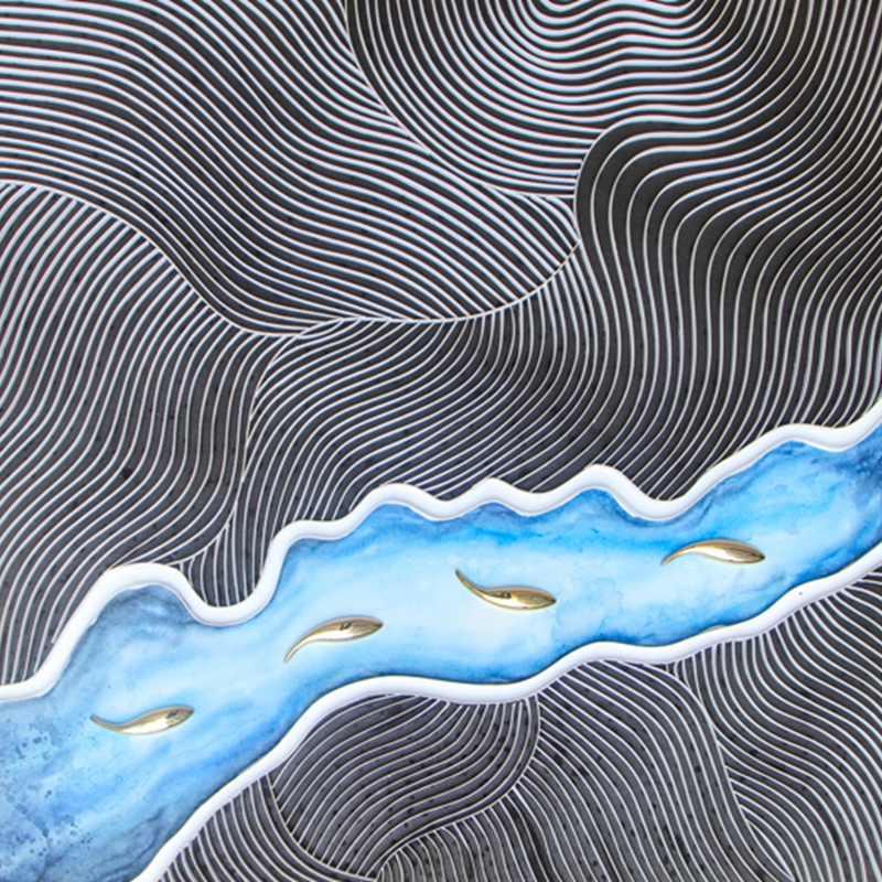 新中式客廳裝飾畫 餐廳原創(chuàng)實(shí)物紙藝畫 臥室環(huán)保PS框掛畫 小溪