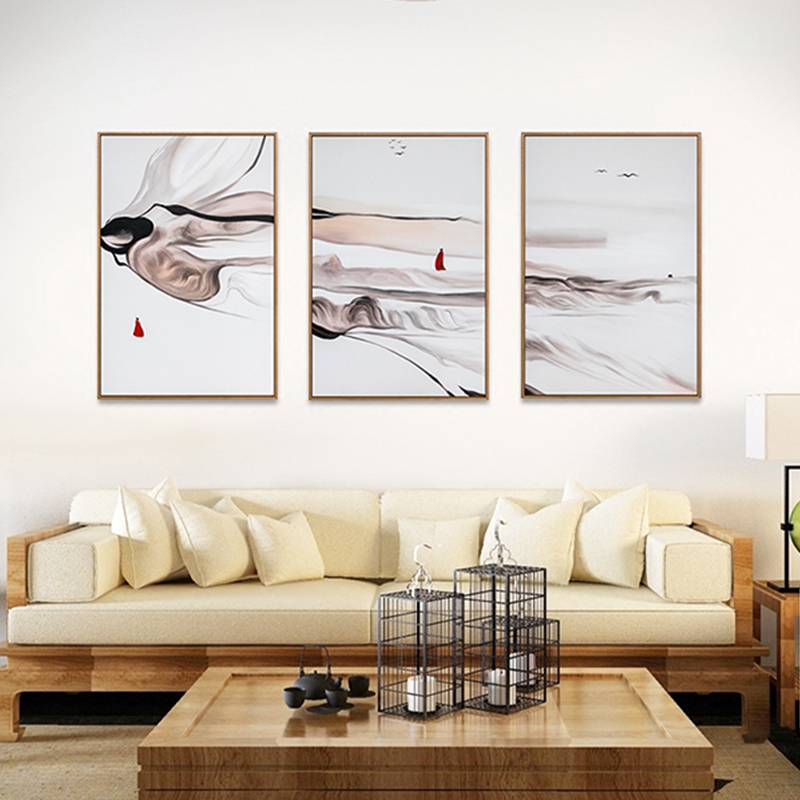 新中式客廳裝飾畫 臥室原創(chuàng)純手繪禪意圖 玄關(guān)環(huán)保PS框掛畫 禪意