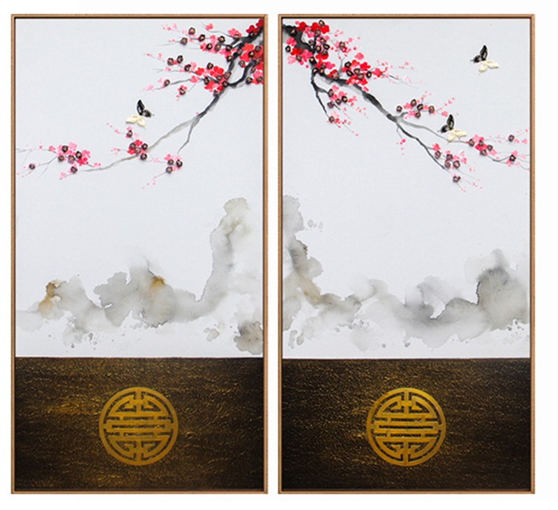 新中式客廳裝飾畫 臥室原創(chuàng)純手繪報(bào)春圖 玄關(guān)環(huán)保PS框掛畫 報(bào)春圖