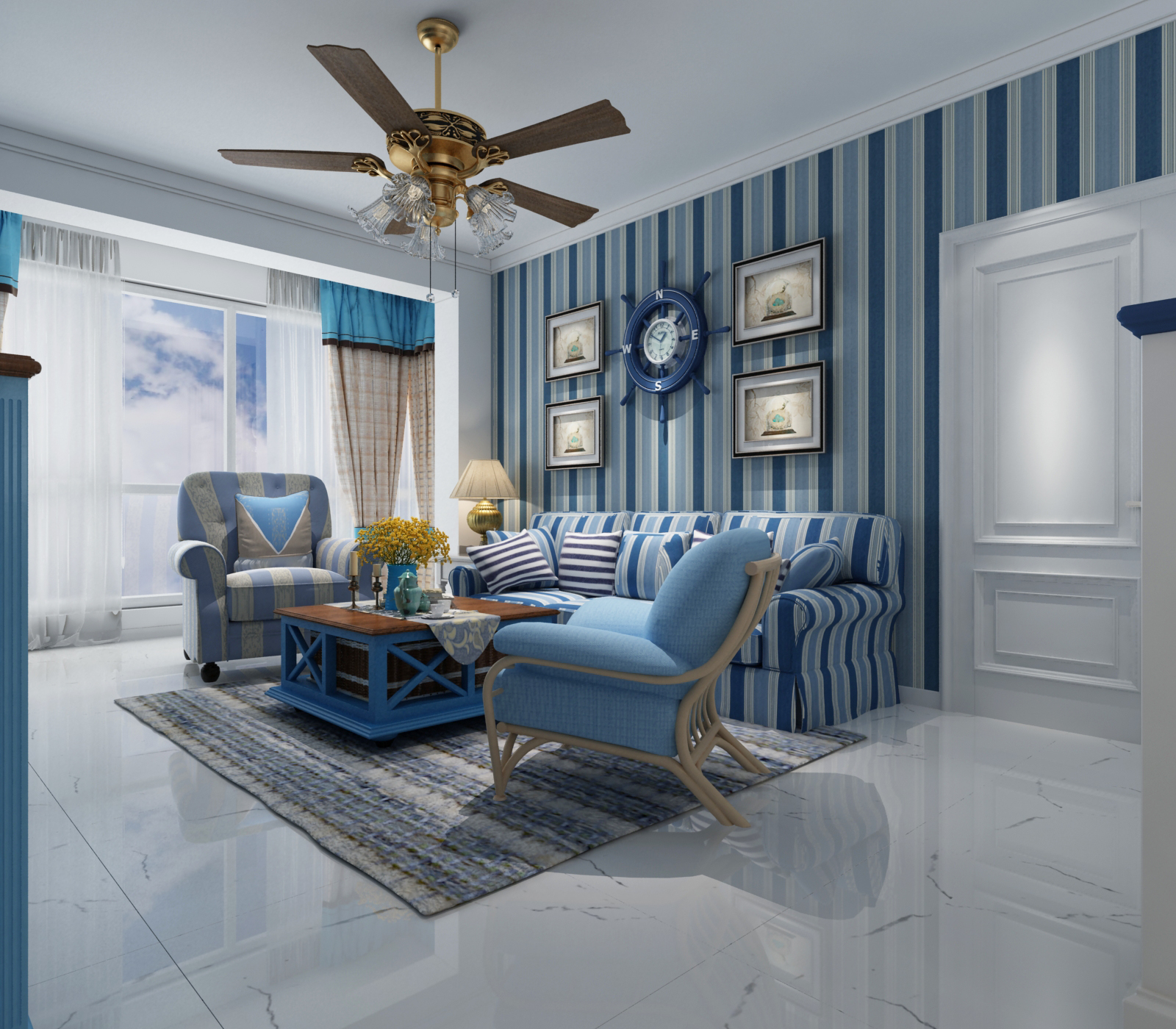 遼陽(yáng)藍(lán)色為主調(diào)的家裝裝修案例賞析